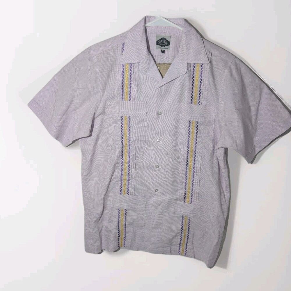San Cristobal Shirt Mens Medium Plaid Short Sleeve Guayabera Pockets